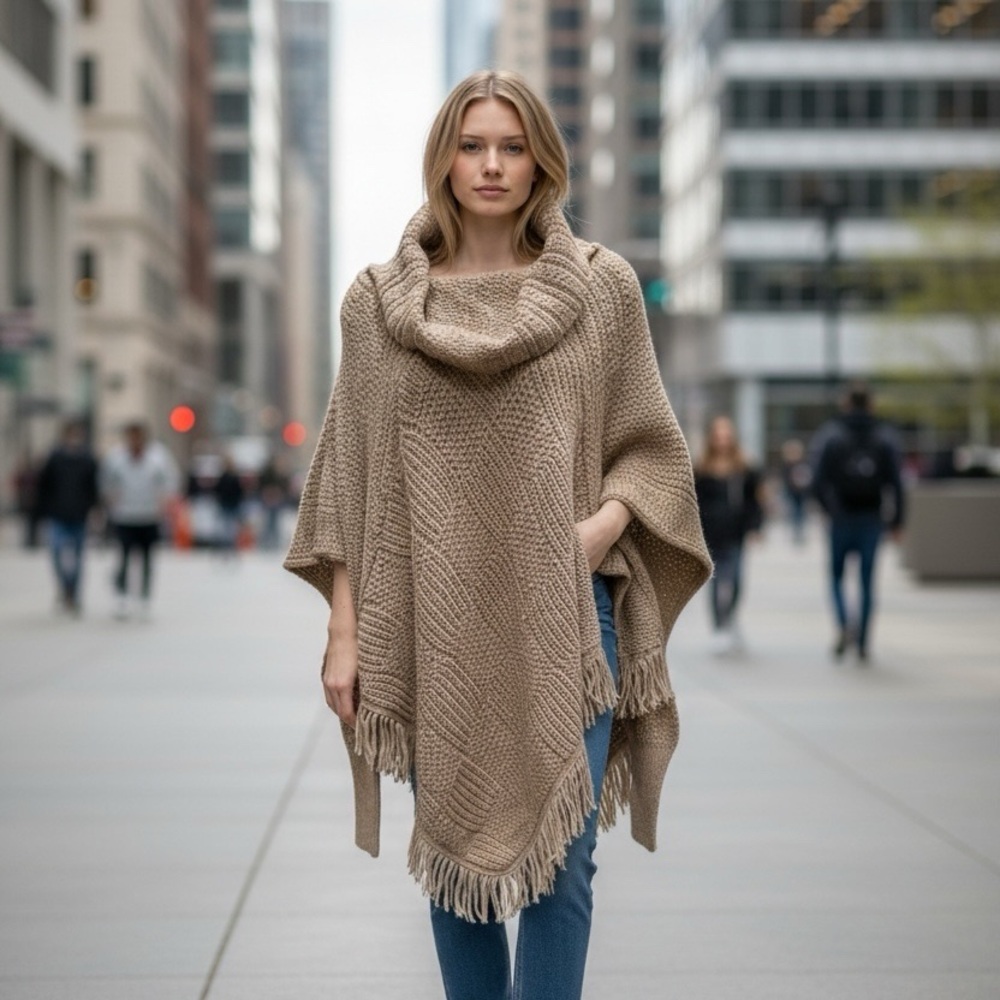 #500 Coupe collection Brown Knit Poncho by Coupe Collection